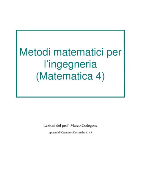 Metodi Matematici Per L Ingegneria Metodi Matematici Per Lingegneria