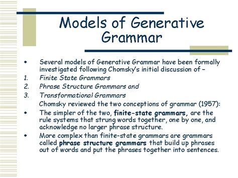 Models Of Generative Grammar Smriti Singh Generative Grammar