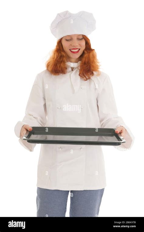 Female Baker Chef With Red Hair Isolated Over White Background Stock