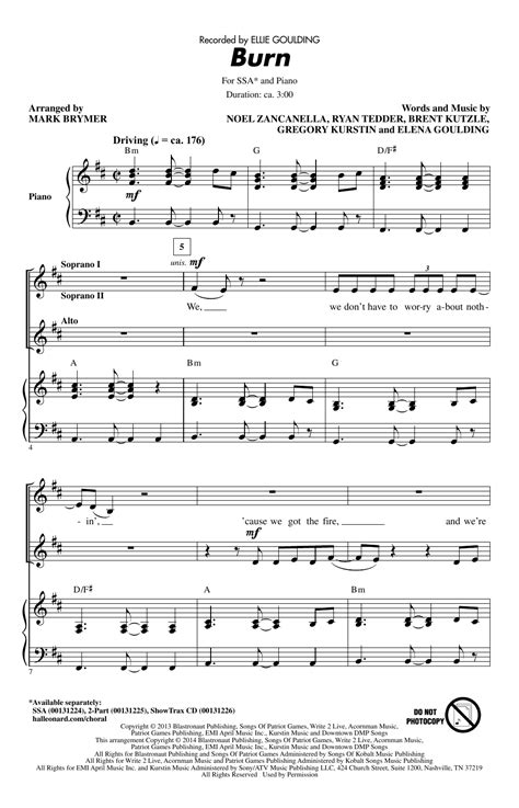 Burn Arr Mark Brymer By Ellie Goulding Sheet Music For Ssa Choir At Sheet Music Direct