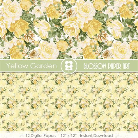 Yellow Digital Papers Floral Digital Paper Pack Rose Digital Etsy