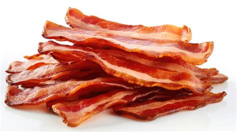 Premium AI Image | Closeup of crispy bacon slices on a white background