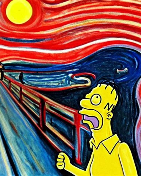 A Painting Of Homer Simpson In The Scream By Edvard Stable Diffusion