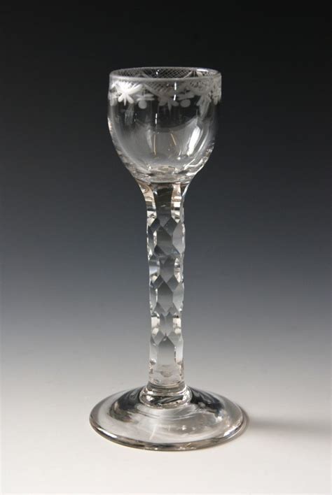 Rare Tall Cordial Glass On Facet Stem C 1775 Delomosne