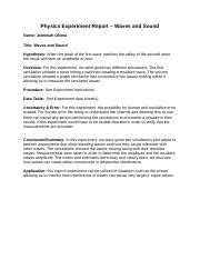 Physics Experiment Report Sondsandwaves Docx Physics Experiment