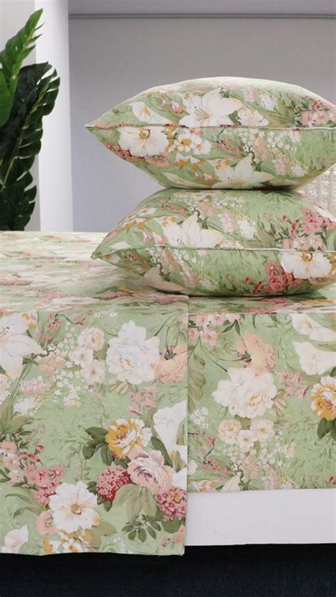 Fadfay Floral Bed Sheets Set 100 Cotton Mint Green Girls Lily Deep