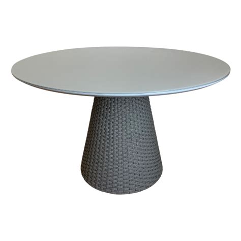 Mesa De Jantar Cone Redonda 120cm Tampo Laqueado Cinza Vidro Base