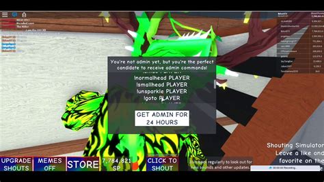 How To Get Admin Commands In Shouting Simulator Roblox Please