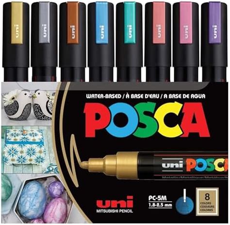 Posca PC 5M Water Based Permanent Marker Paint Pens Set Of 8 Metallic