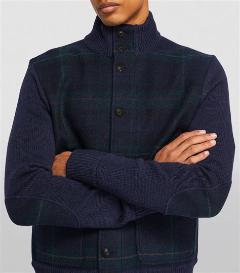 Mens Polo Ralph Lauren Blue Merino Wool Tartan Cardigan Harrods UK