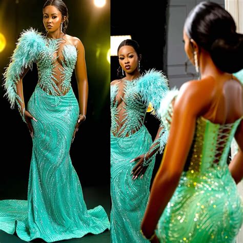 Luxurious Arabic Mermaid Green Sparkly Prom Dress With Sequined