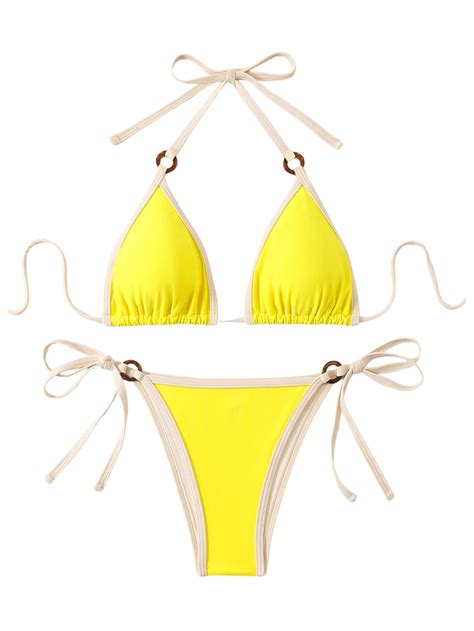 Shenhe Women S Sexy Bikini Sets Ring Triangle Tie Bathing Suits Piece Swimsuits Yellow Small