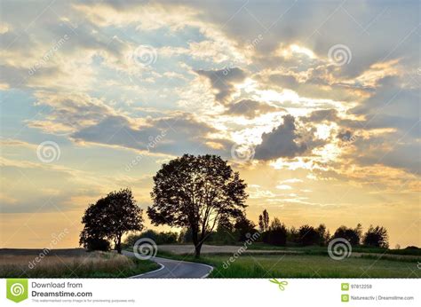 Summer Evening Landscape Stock Image Image Of Clouds 97812259