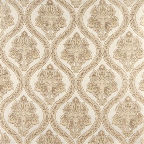 Ivory Traditional Brocade Upholstery Fabric By The Yard