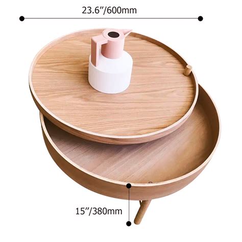 Modern Round Wood Rotating Tray Coffee Table With Storage Metal Legs