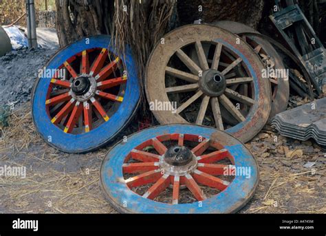 Four Bullock Cart Wheels At Shinhgad Rd Pune Stock Photo Alamy