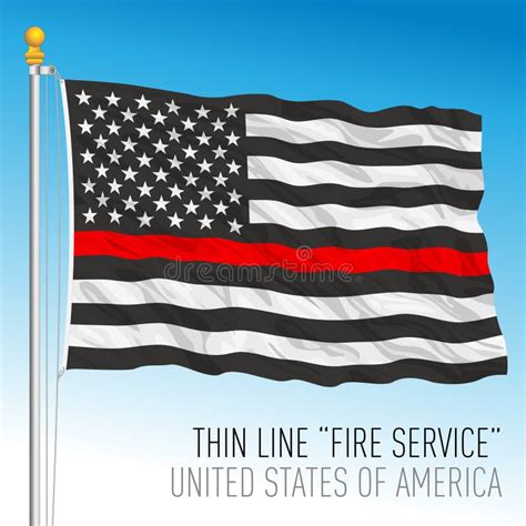 Usa Thin Line Red Waving Flag Fire Service Symbol Usa Stock