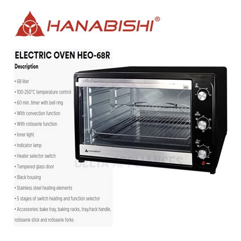 Hanabishi Electric Oven 68l With Rotisserie Anti Rust Coating Original