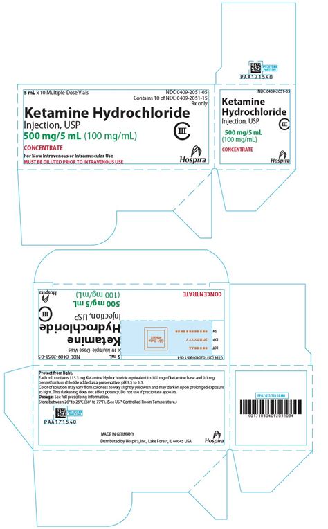 Ketamine HCl 500mg 5mL 100mg ML Injection Multiple Dose Vial 5 ML