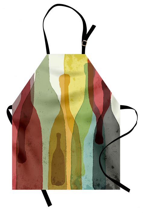 Wine Apron Abstract Composition With Watercolor Silhouettes Bottles Of