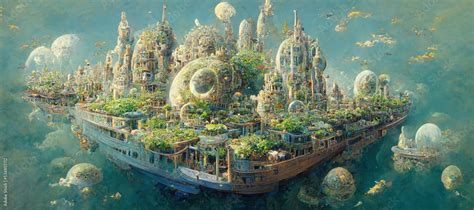 Floating City Fantasy Landscape Illustration Concept Art Fantasy