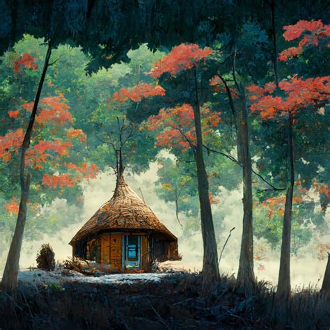 A Hut In The Woods Cottage Core Illustration Ghibli Midjourney