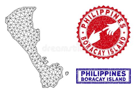 Polygonal D Boracay Island Map And Grunge Stamps Stock Vector