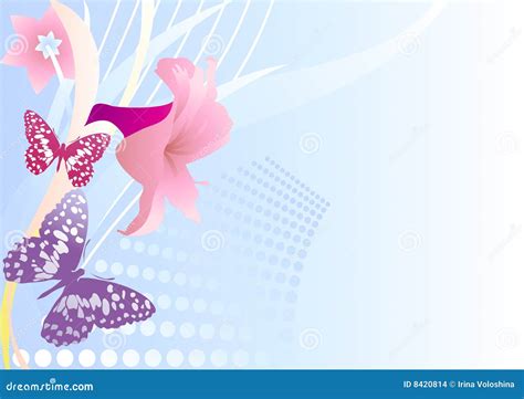 A Pink Flower And Butterflies Stock Vector Illustration Of Design