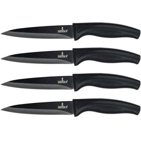 Silislick Stainless Steel Steak Knife Black Handle And Blade Set Of