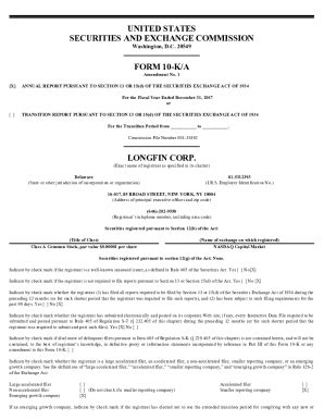 Fillable Online LONGFIN CORP FORM 10 K A Amended Annual Report Filed