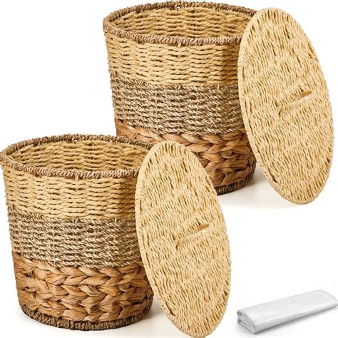 Amazon Maxcheck Sets Wicker Trash Can With Lid And Plastic