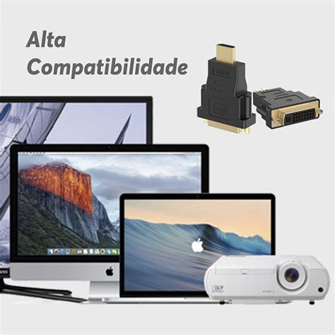 Adaptador Conversor Conector Plug Bi Direcional DVI Fêmea e HDMI Macho