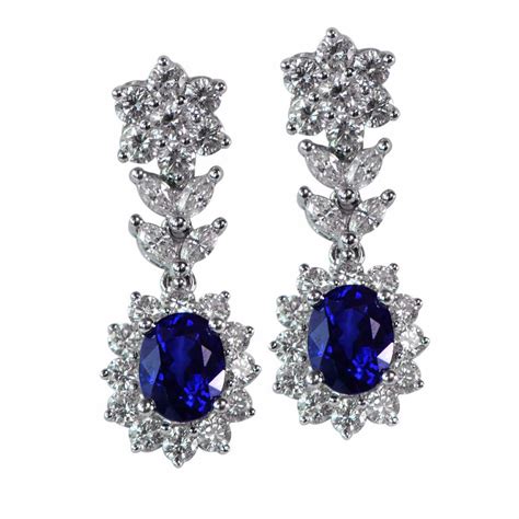 Vintage Style Diamond and Sapphire Earrings (Total 2.72 carats)