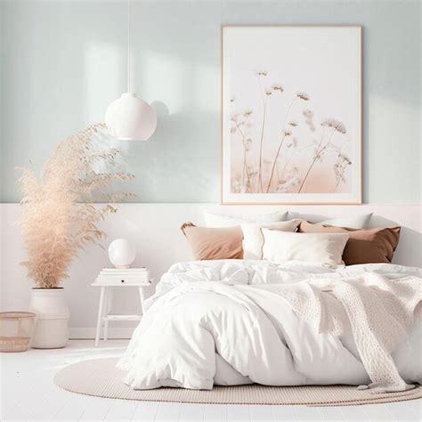 Premium AI Image | A bedroom with a picture of a plant on the wall