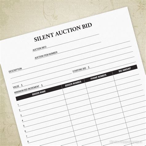 Free Printable Silent Auction Bidding Sheets