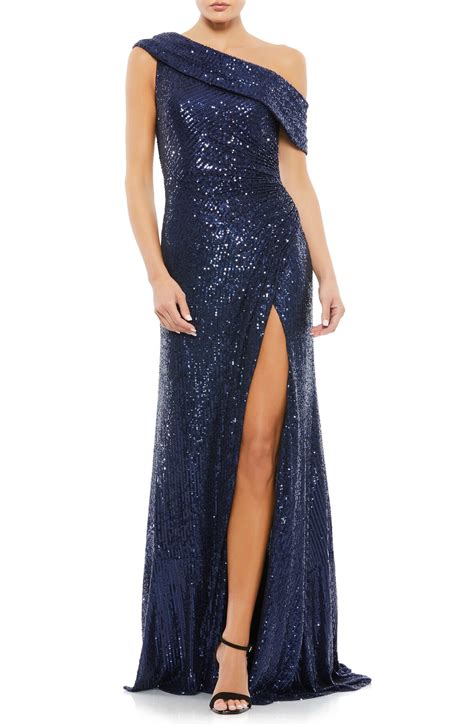 Mac Duggal Metallic One Shoulder Sheath Evening Gown In At Nordstrom