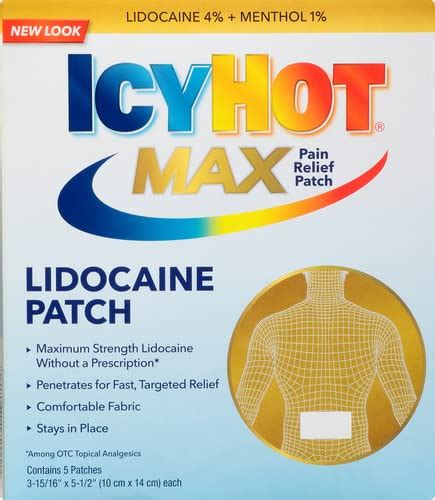 Icy Hot Max Strength Lidocaine Plus Menthol Pain Relief Patches For