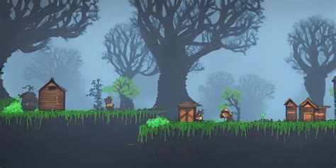 Village In The Woods Ominous Mist D Platformer Stable Diffusion