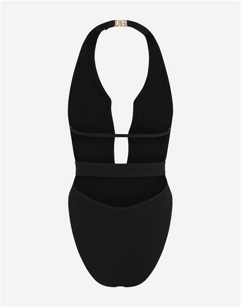 One Piece Swimsuit With Plunging Neck And Belt In Black For Women Dolceandgabbana®