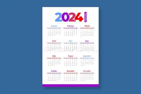 Vetor Editável Do Modelo De Calendário 2024 Ilustração do Vetor