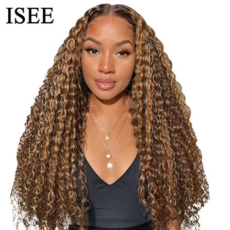 Highlight Wig Human Hair Curly Wigs Isee Hair Wear Go Water Wave Wig