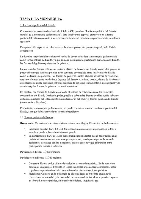 Tema 1 La Monarquía Tema 1 La MonarquÍa 1 La Forma Política Del Estado Comenzaremos