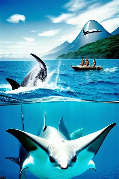 Dopamine Girl Ocean Scene With Mermaids Manta Rays Whales Dolphins