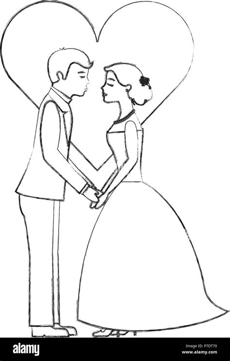 Continuous Line Drawing Wedding Bride And Groom Vector Art At