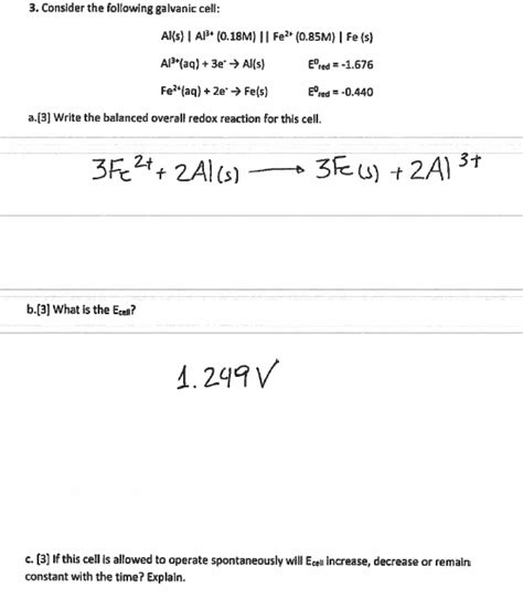 Solved Consider The Following Galvanic Cell Al S Al 3 Chegg