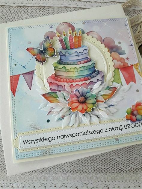 kartka urodzinowa z tęczowym tortem modne scrapbooking ღ art Madam pl