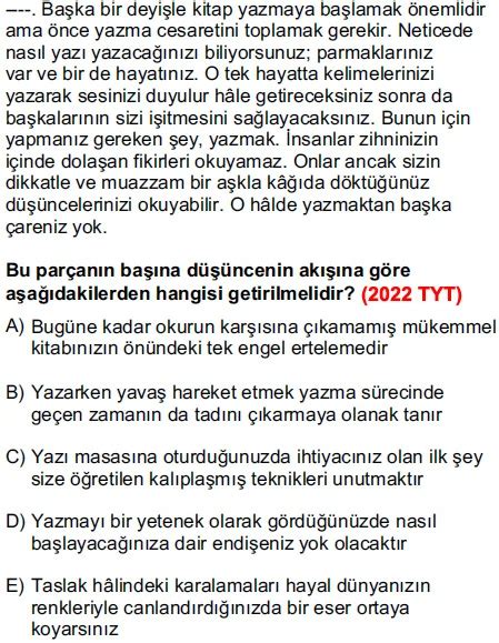 2022 TYT Paragraf Çıkmış Sorular Eğitim Sayfam