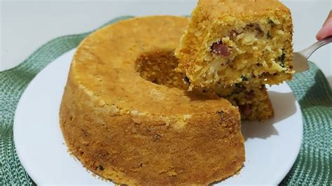 BOLO DE MILHO SALGADO RECHEIO DELICIOSO E FÁCIL DE FAZER