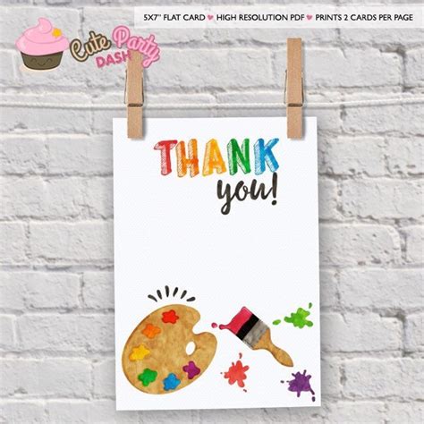 Instant Download Art Party Birthday Thank You Card Painting Etsy