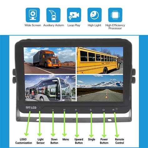 国际标准化组织工厂9英寸独立四路分裂ips屏幕汽车监视器，带4个视频输入监视器，适用于公共汽车卡车 Buy 公共汽车卡车的车辆监视器9